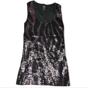Michael Kors Black And Silver Sequin Shimmer Tank Top